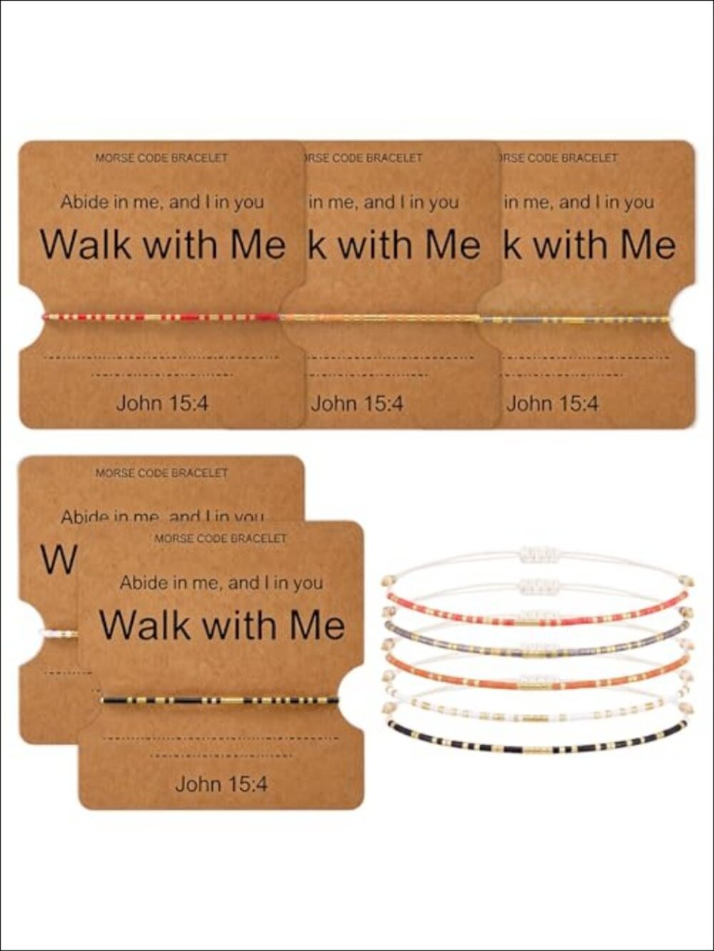 Morse Code Bracelet Set 5 Pcs Glass Bead Inspirational Friendship Gift